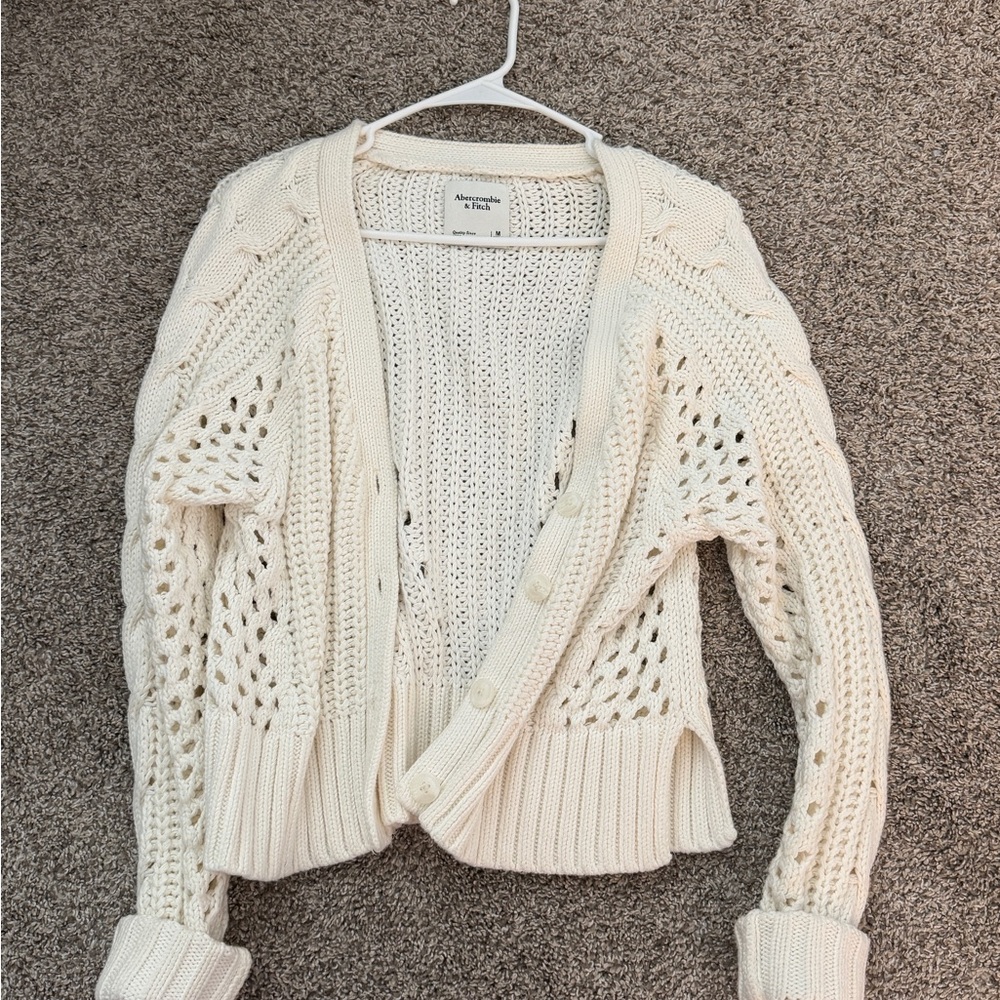 Abercrombie & Fitch Ivory Open-Knit Button Front Cardigan